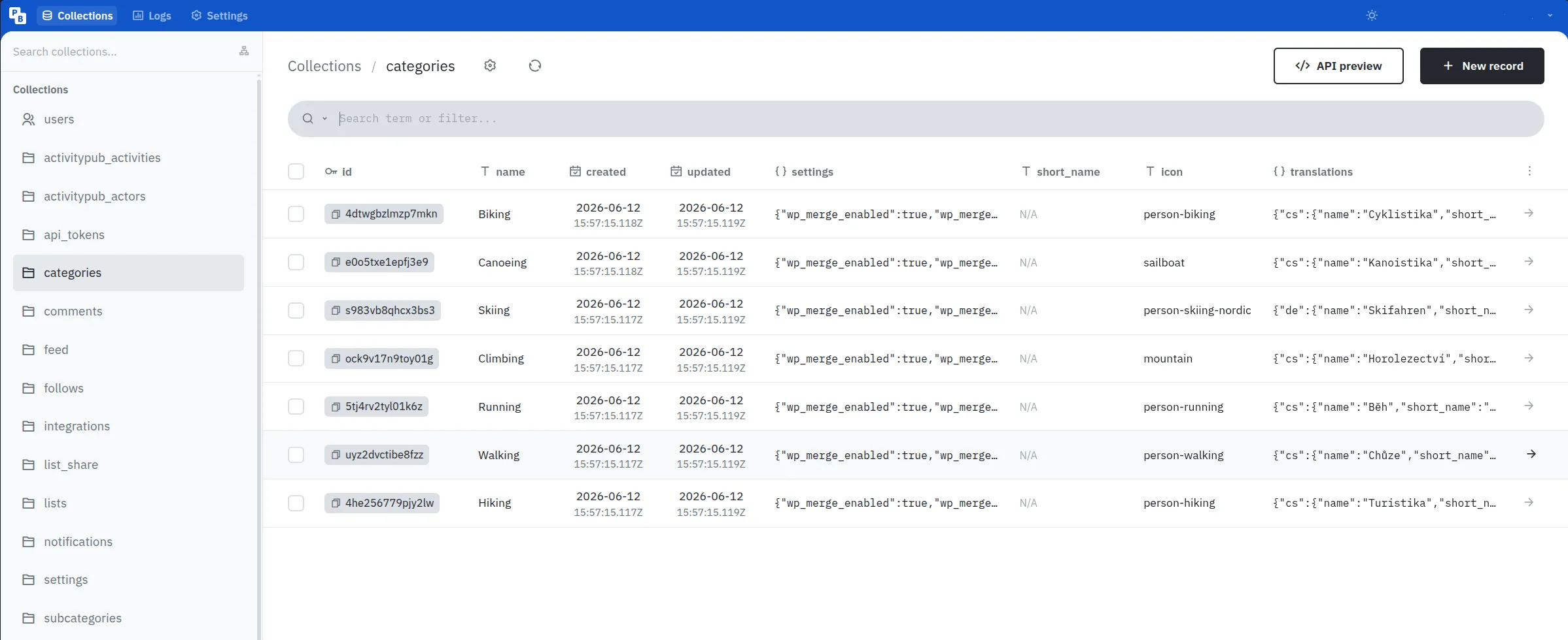 Pocketbase Categories